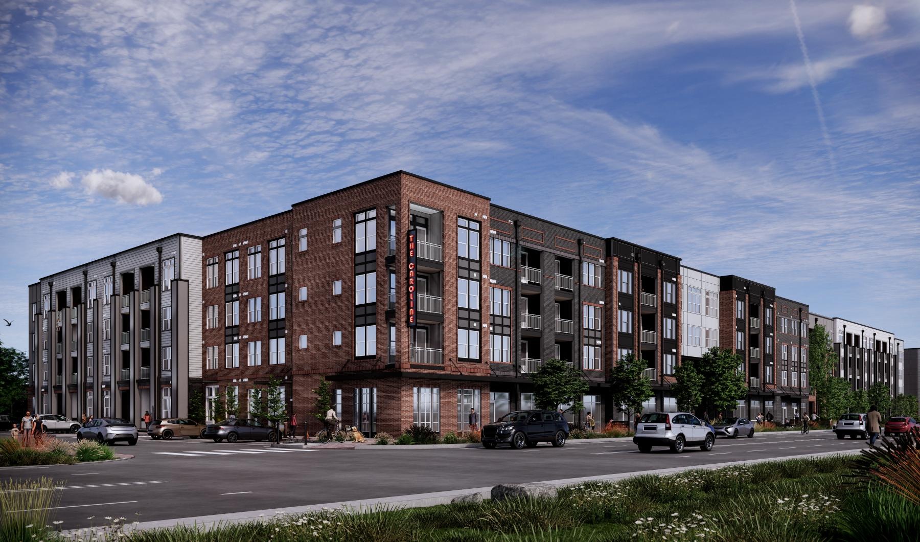 a large building with cars parked in front of it