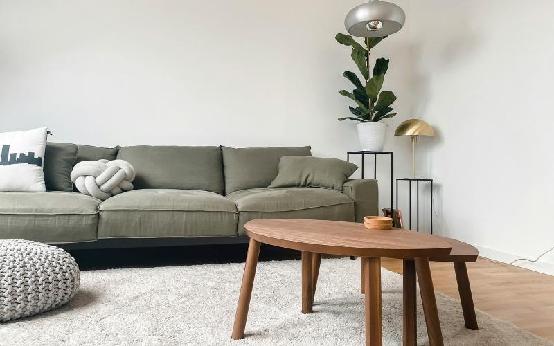 a living room with a couch and a coffee table