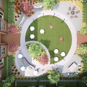 courtyard with chairs and grills