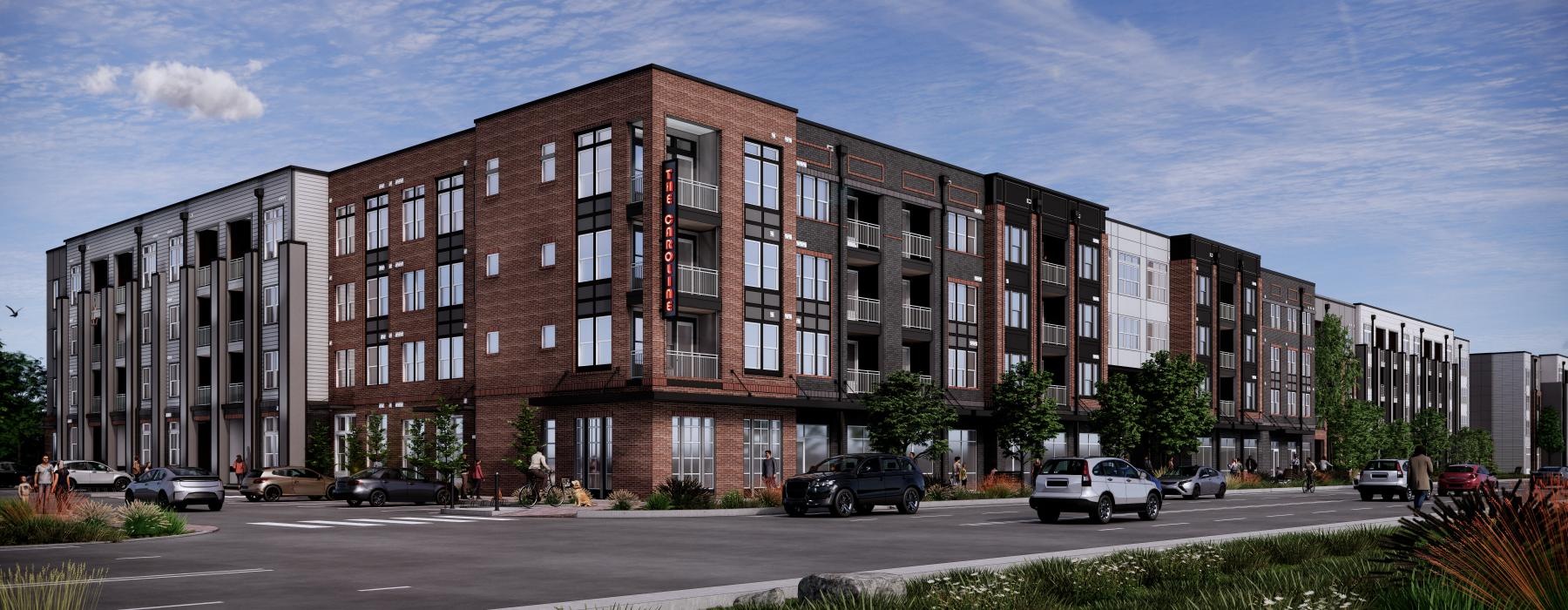 a large building with cars parked in front of it